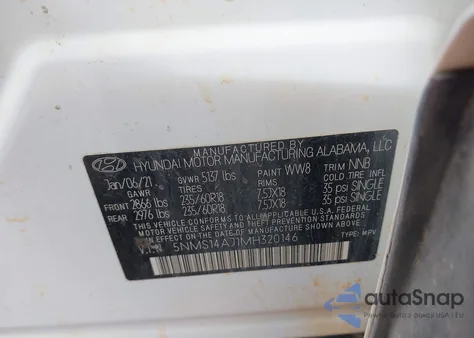 2021 Hyundai Santa Fe Se из США, поврежденный, VIN 5NMS14AJ1MH320146